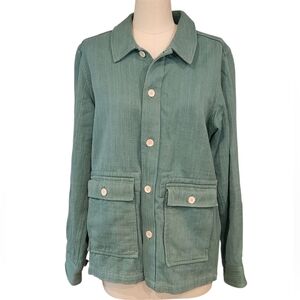 Umber & Ochre Akash Chore Coat Cyan Green Button Cargo Denim Shirt M